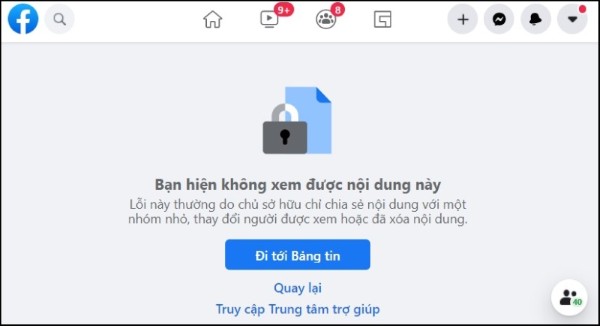 Facebook hiển thị thông báo không thể tìm thấy người dùng