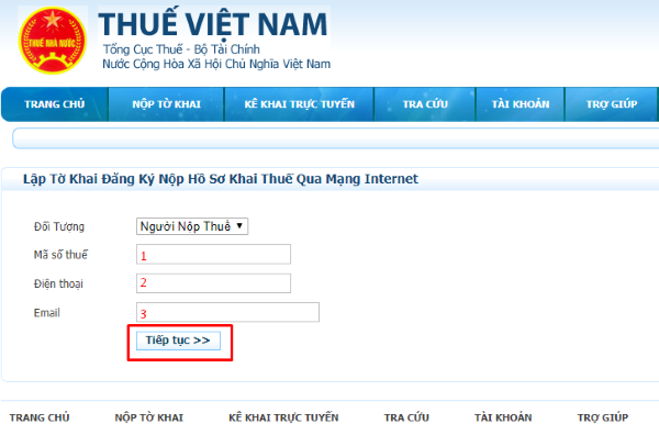 Điền các thông tin kê khai thuế