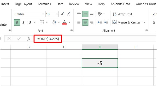 Nhập công thức =ODD(-3.275)