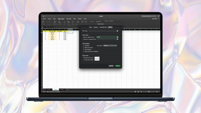 Thao tác in lặp tiêu đề của bảng dữ liệu trong Excel