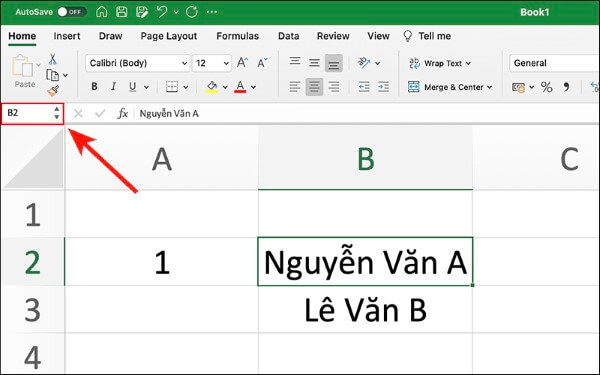 Quan sát ô Name Box 