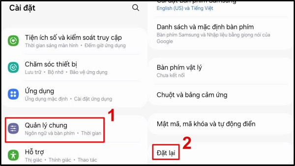 Chọn Quản lý chung → Đặt lại
