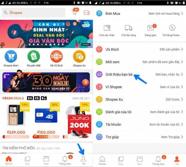 Chọn tính năng “Giới thiệu bạn bè”