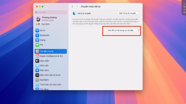 Chọn Xóa tất cả nội dung và cài đặt
