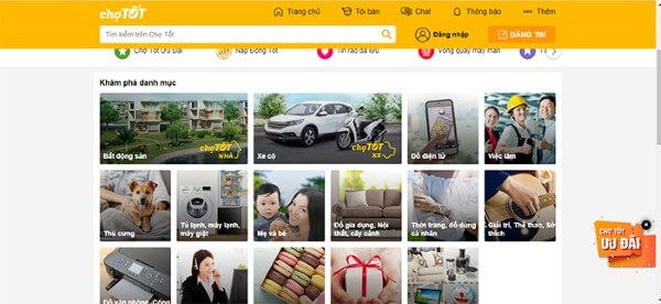 Trang web bán hàng online Chợ Tốt