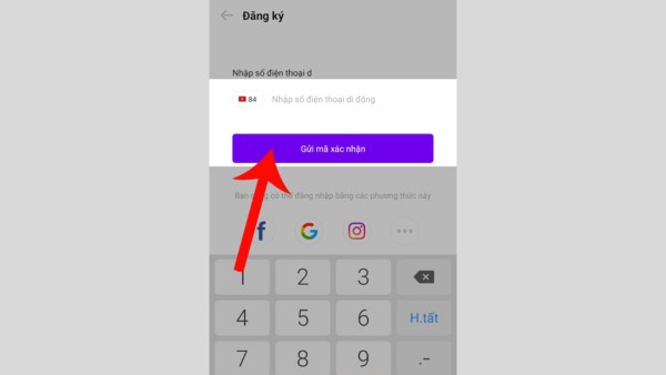 Nhấn Gửi mã xác nhận