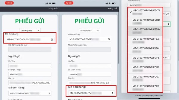 Nhấn chọn “Mã đơn hàng”