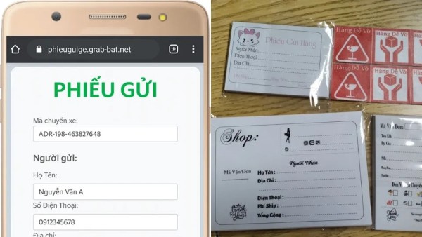 Phiếu gửi điện tử Grab Express và phiếu ghi tay