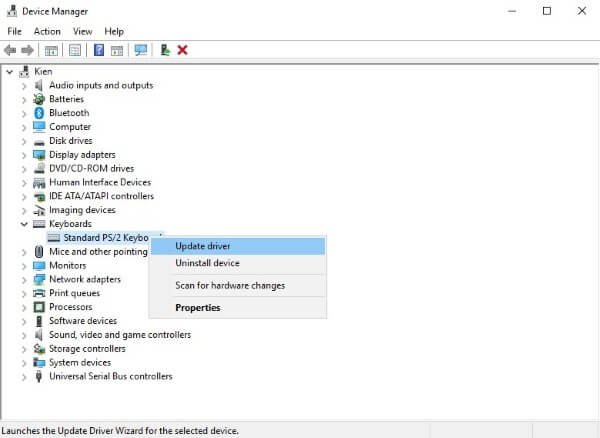 Chọn “Update driver”