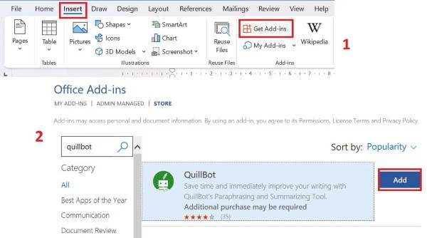 Tìm kiếm “Quillbot” và nhấn Add