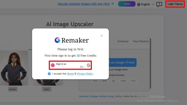 Chọn Login/Signup > chọn đăng nhập bằng Google