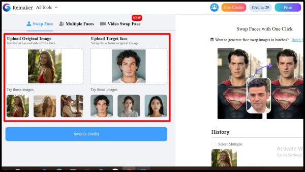 Tải ảnh gốc và ảnh khuôn mặt cần hoán đổi