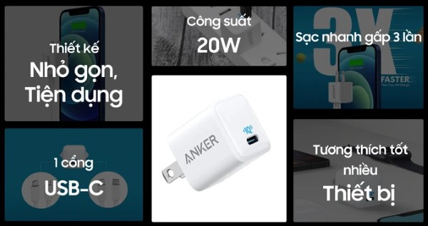 Adapter sạc Type-C PD 20W Anker PowerPort III Nano A2633