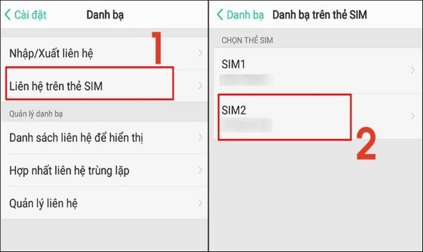 Chọn Liên hệ trên thẻ SIM
