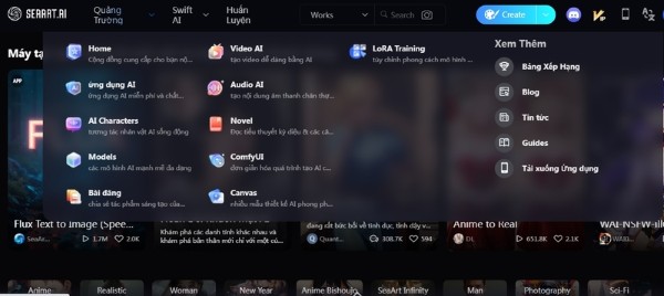 Giao diện chính của SeaArt AI cho trải nghiệm trực quan