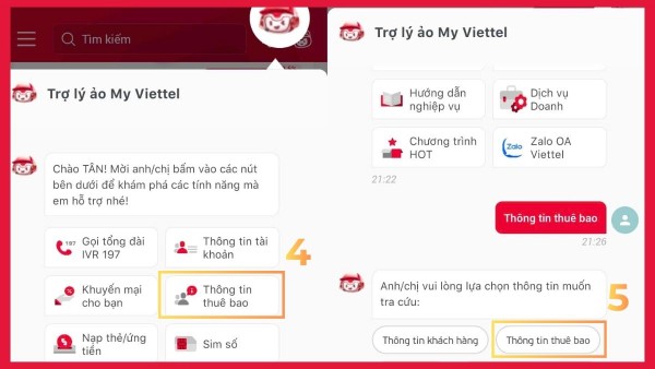 Chọn Thông tin thuê bao