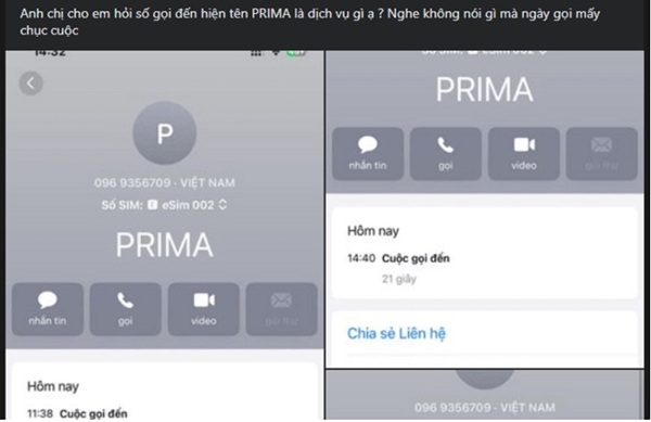 Tại sao lại xuất hiện số điện thoại Prima?