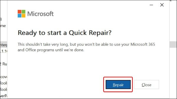 Nhấn Repair để xác nhận và hoàn tất
