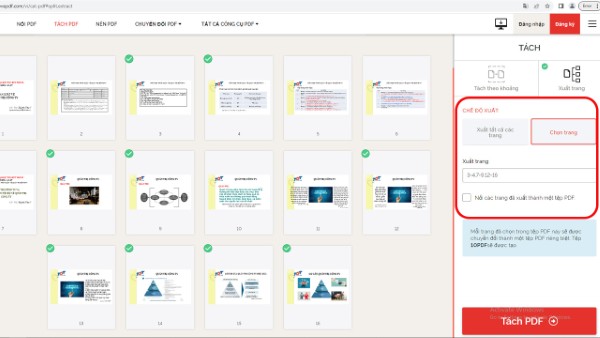 Chọn “Xuất trang” → nhấn “Chế độ xuất”