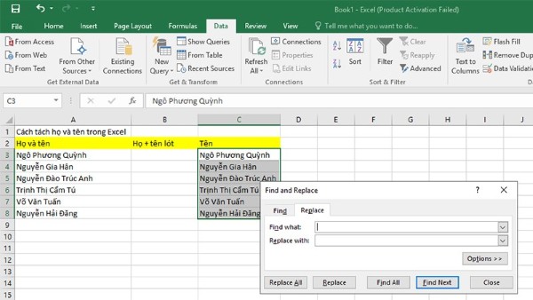 Nhấn tổ hợp Ctrl + H để mở hộp thoại Find and Replace