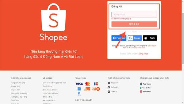 Hãy tạo tài khoản mới để tiếp tục sử dụng Shopee 