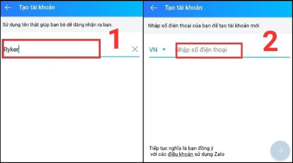  Nhập tên tài khoản và số điện thoại