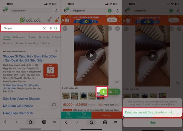Nhấn biểu tượng tải và chọn chất lượng video