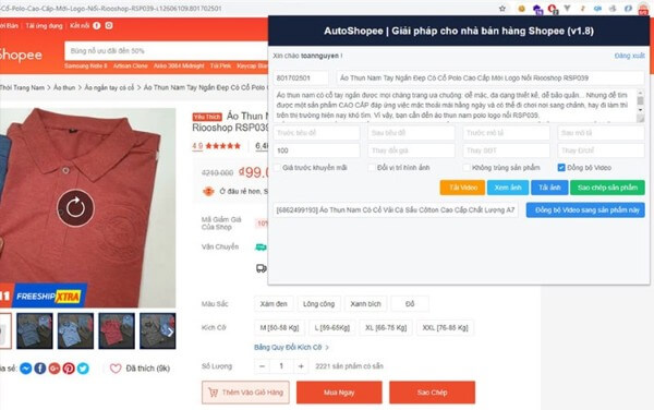 Nhấn biểu tượng Auto Shopee trên thanh công cụ