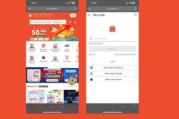 Đăng nhập tài khoản Shopee của bạn