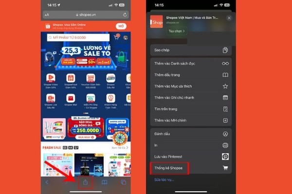Nhấn chọn “Thống kê Shopee”