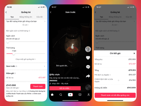 Nhập ngân sách và thời lượng chạy quảng cáo