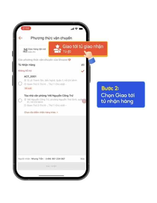 Nhấn chọn “Giao tới tủ nhận hàng”