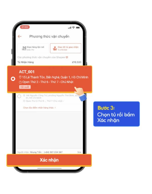 Chọn tủ phù hợp và nhấn “Xác nhận” 