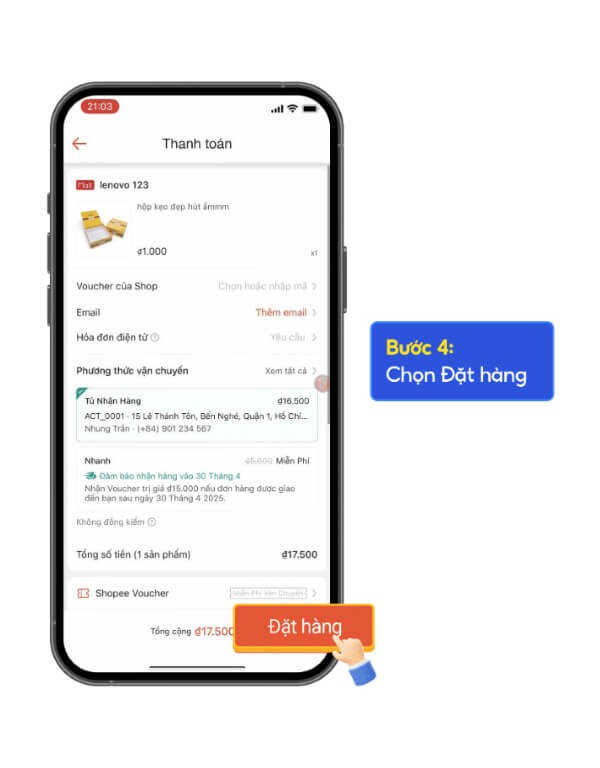 Nhấn “Đặt hàng”