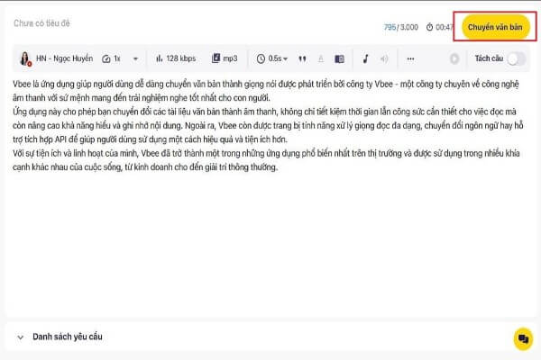 Nhập văn bản và chọn "Chuyển văn bản"