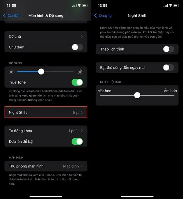 Điều chỉnh Night Shift để chỉnh sáng màn hình iPhone
