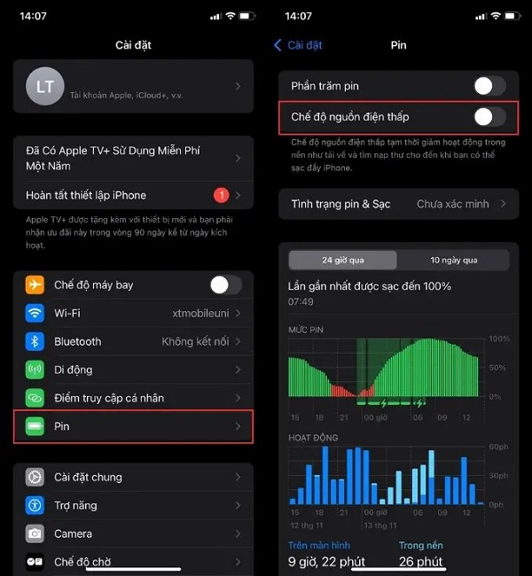 Tắt chế độ nguồn điện thấp cũng làm màn hình iPhone sáng hơn