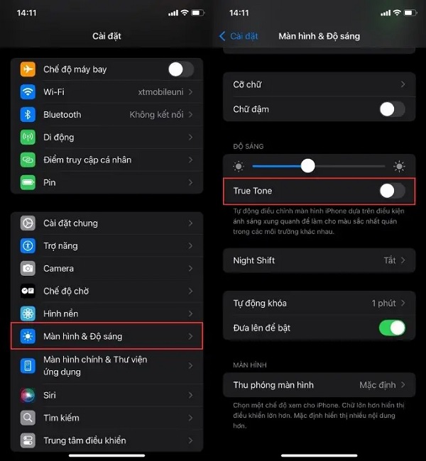 Tắt chế độ True Tone để tăng độ sáng màn hình iPhone