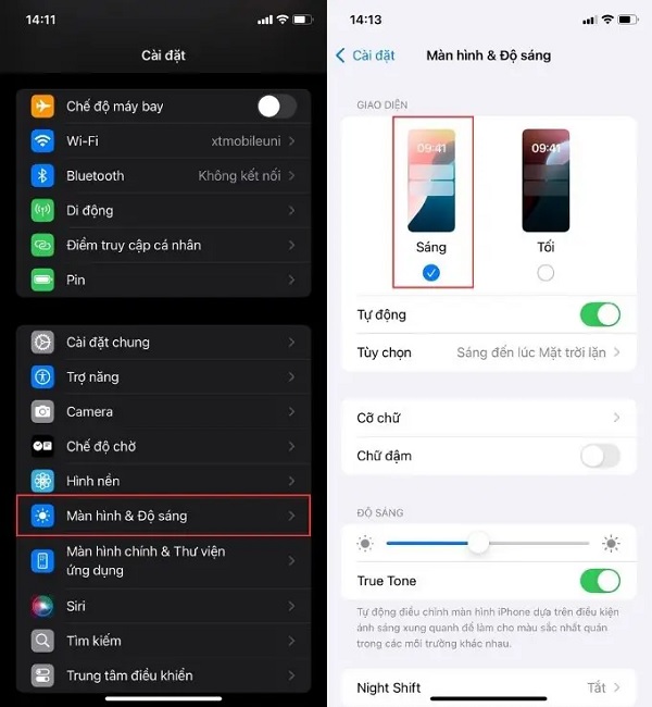 Thiết lập lại giao diện