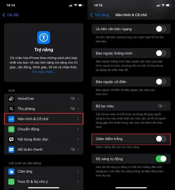 Tắt tính năng giảm điểm trắng để tăng cường độ sáng trên màn hình iPhone