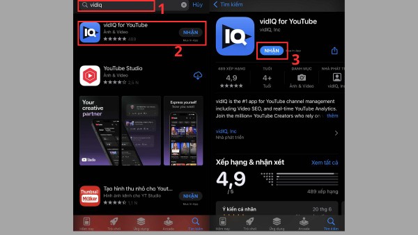 Các bước tải VidIQ trên điện thoại iPhone