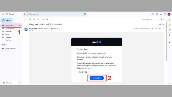 Mở email và nhấn vào thư xác nhận từ VidIQ 