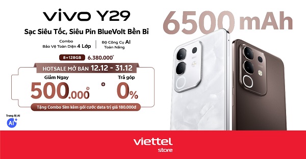 Ưu đãi mở bán Vivo Y29: Giảm ngay 500k, trả góp 0%, tặng combo SIM kèm gói cước