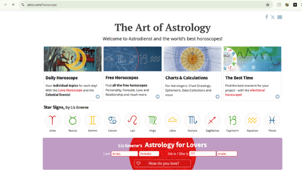Website chiêm tinh Astro.com 