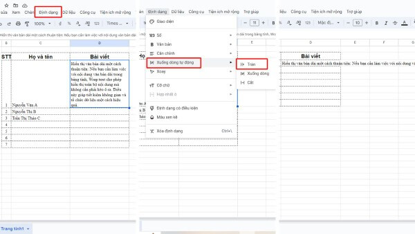 Nhấn Tràn (Overflow) để về trạng thái văn bản ban đầu 
