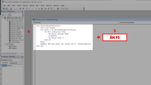 Dán đoạn mã và nhấn F5