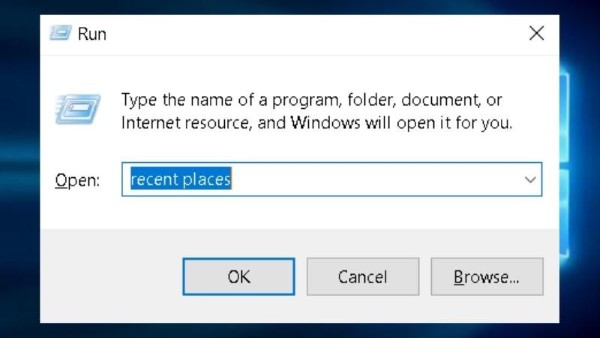 Nhập Recent Places > nhấn Enter