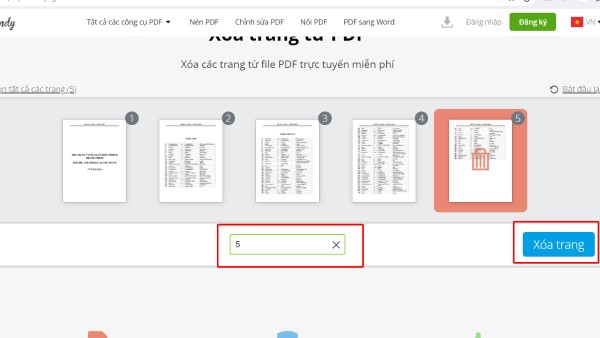 Nhập số trang cần loại bỏ > nhấn Xóa trang