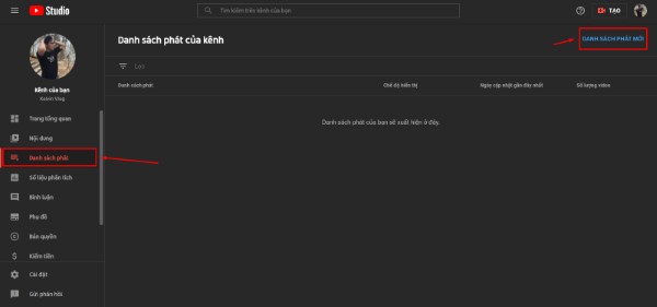 Nhấn chọn Danh sách phát mới