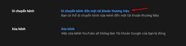 Chọn chuyển kênh sang tài khoản Google hoặc tài khoản thương hiệu khác